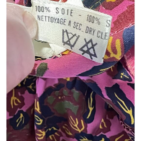 VTG Michel Goma Saks Vibrant Pink Floral Silk Long Slv Dress France 42 US M/L - Picture 11 of 11